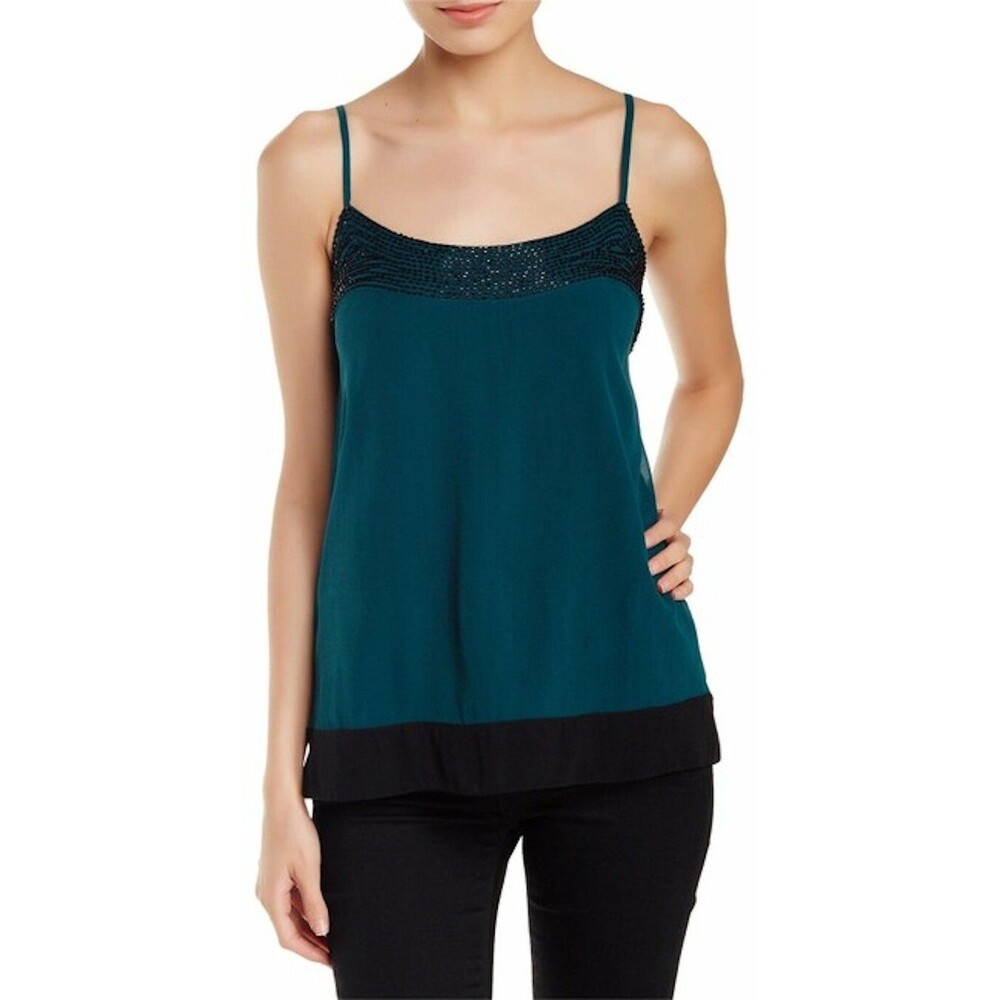 Joie Silk Elvire Emerald Caviar Beaded Cami Blouse
